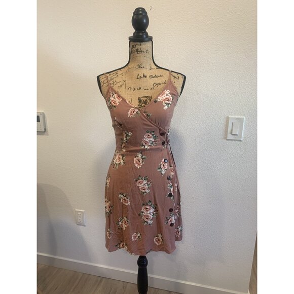 (C-198)Xhilaration Floral Wrap Dress Women’s Medium Pink Button Front Sundress - Picture 2 of 9